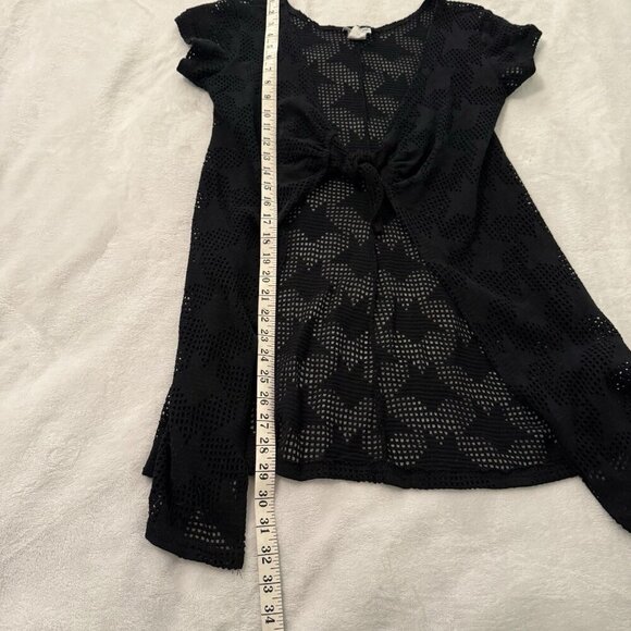 Surfival Black Open Knit 90s Y2K Edgy Whimsigoth Open Front Cardigan Duster - Picture 4 of 5